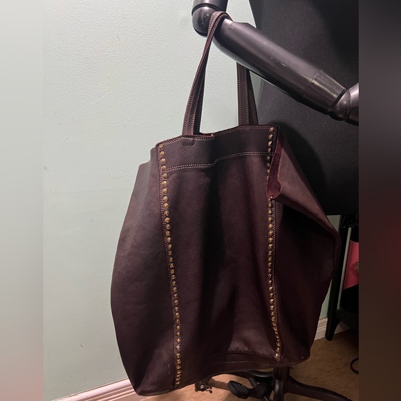 3RD FLOOR Made in Italy Dark Brown Reddish Leather Embellished Oversized XL Tote - Picture 4 of 17